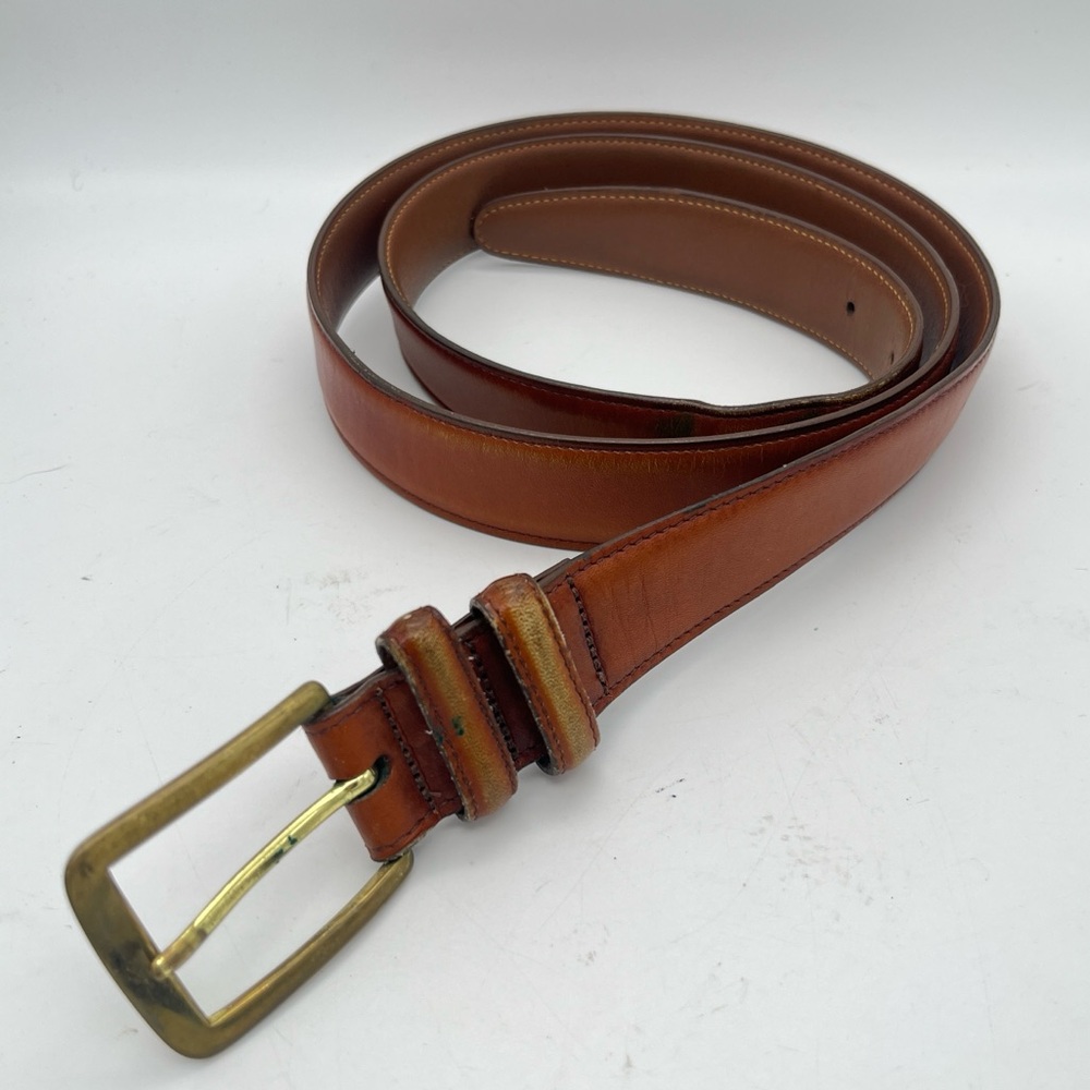 Allen Edmonds Aged Brown Leather Belt Solid Brass Buckle 1990s Vintage Size 40